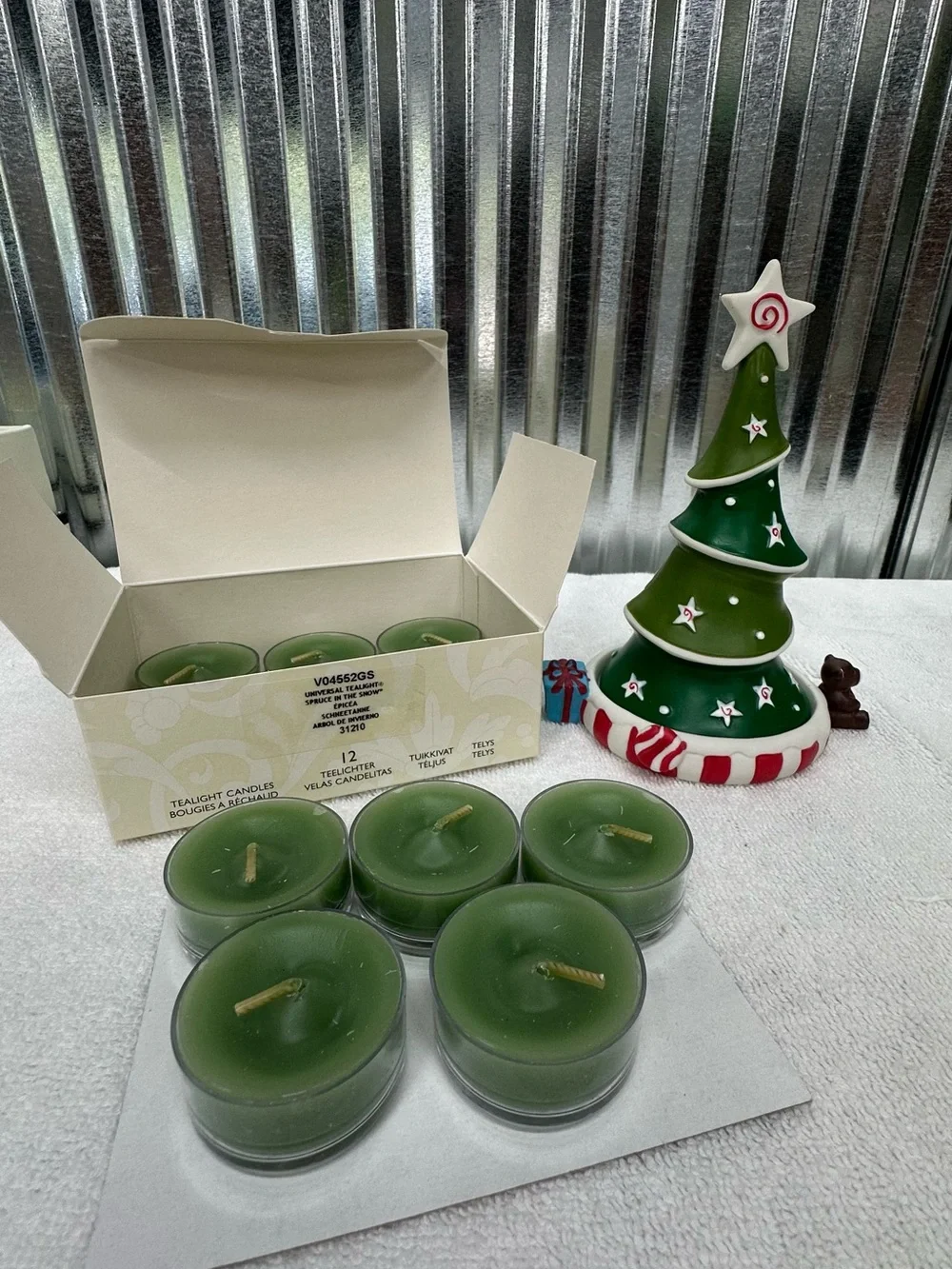 Retired PartyLite Glowing Christmas Tree Tealight Holder With Spruce in the Snow